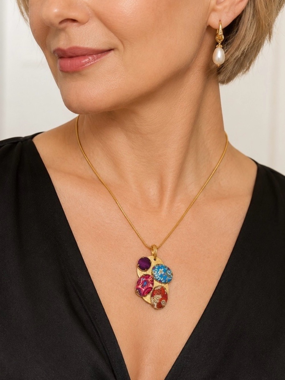 Upcycled Vintage Kenzo Pendant Necklace — Handmade Artistic Medallion